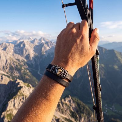 Doppeltes Lederarmband mit glatter Oberfläche mit einem strukturiertem Verschluss mit Schädel in Si…