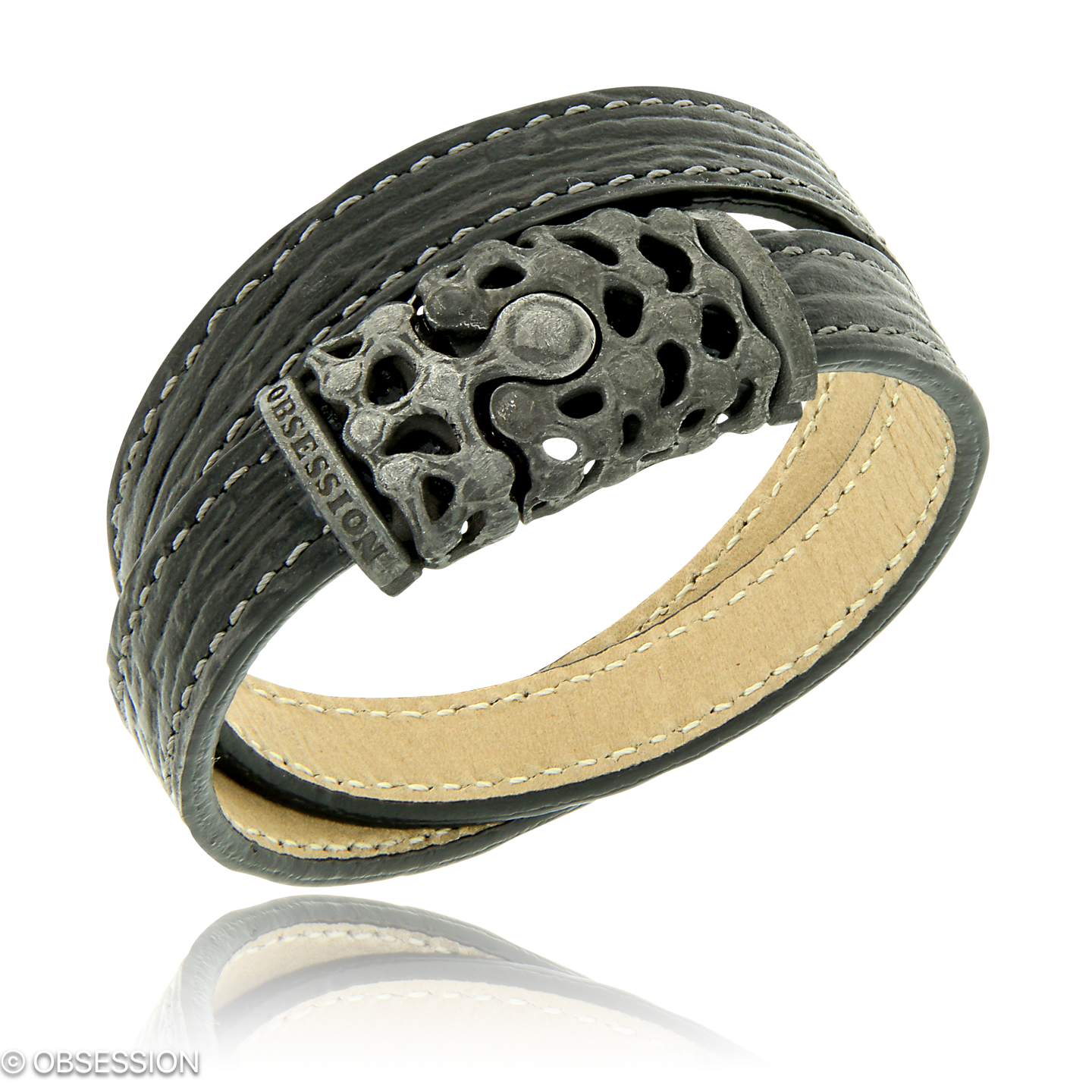 Mikrokosmos Lederarmband in Silber, mit einer Breite von 3mm, geeignet für einen Armumfang von 185m…