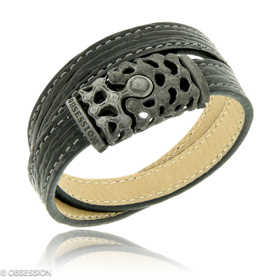 Mikrokosmos Lederarmband in Silber, mit einer Breite von 3mm, geeignet für einen Armumfang von 185m…