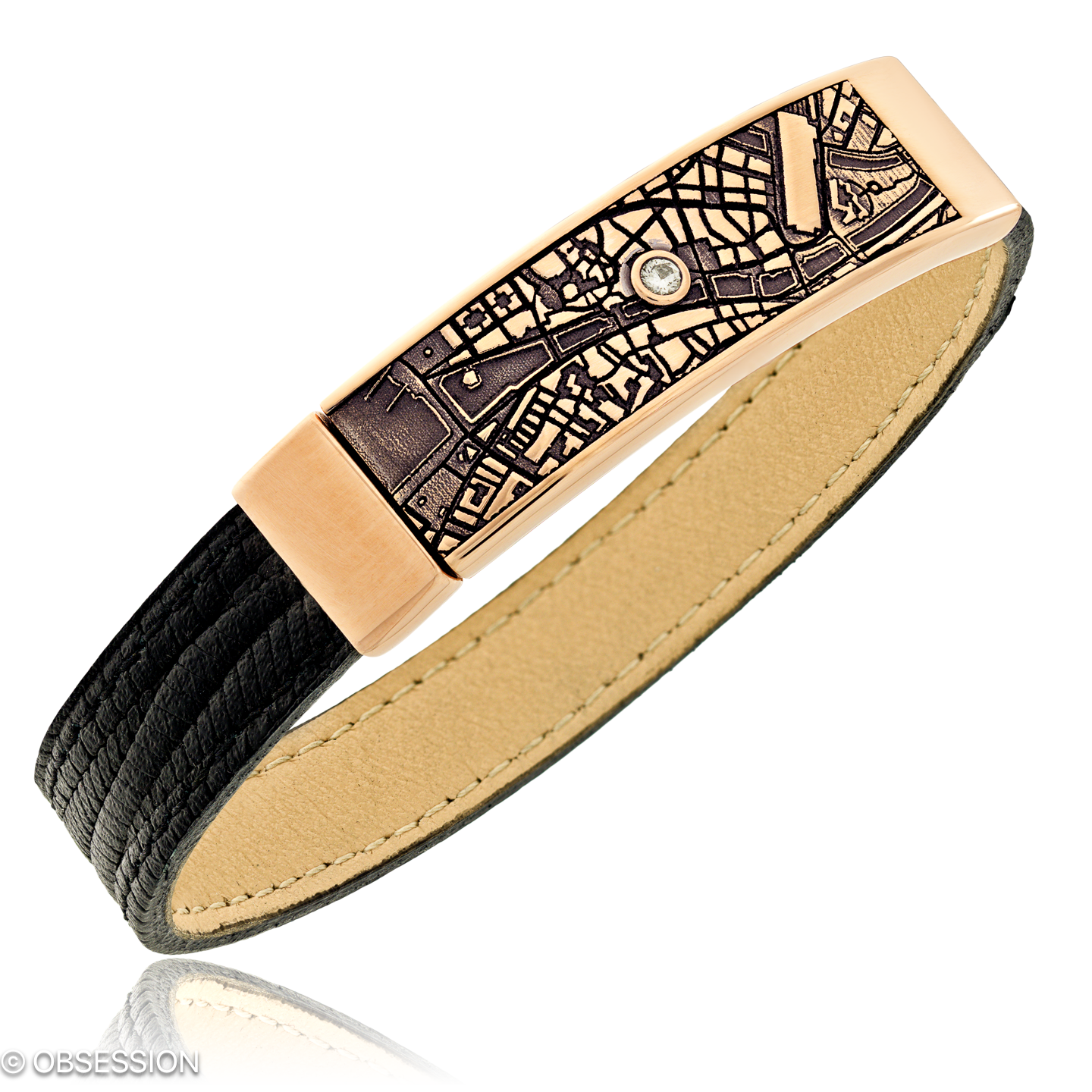 Lederarmband, Schatzkarte mit Brillant