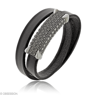 Matrix Lederarmband in Silber, mit einer Breite von 5mm, geeignet für einen Armumfang von 190mm.