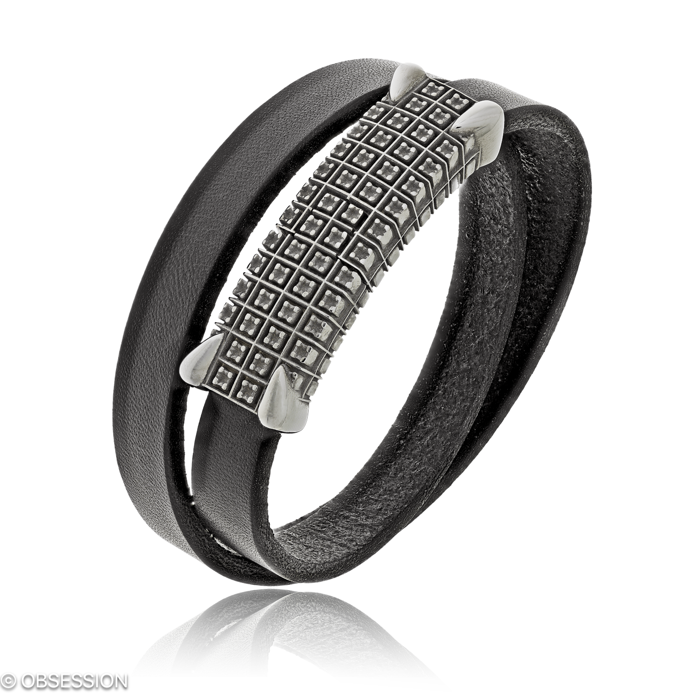 Matrix Lederarmband in Silber, mit einer Breite von 5mm, geeignet für einen Armumfang von 190mm.