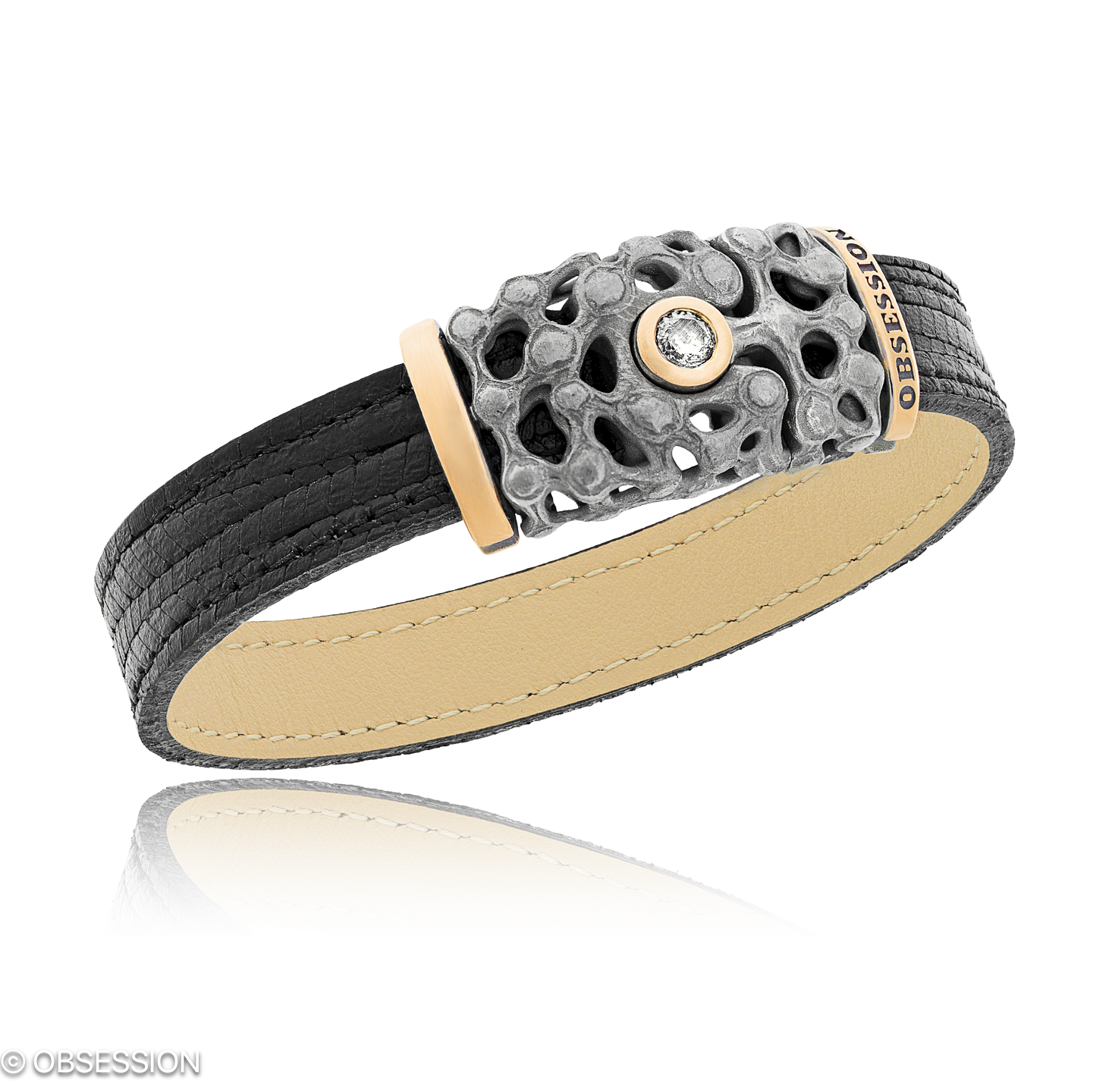 Mikrokosmos Lederarmband in Rotgold und Silber, mit einer Breite von 3mm, geeignet für einen Armumf…