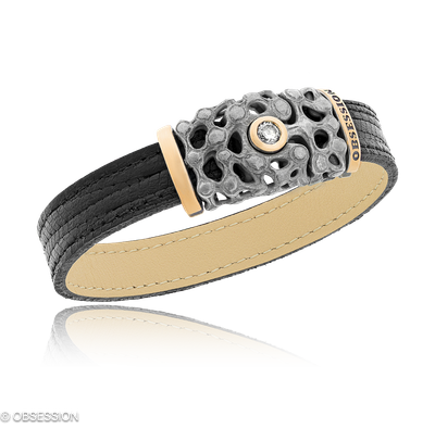 Mikrokosmos Lederarmband in Rotgold und Silber, mit einer Breite von 3mm, geeignet für einen Armumf…