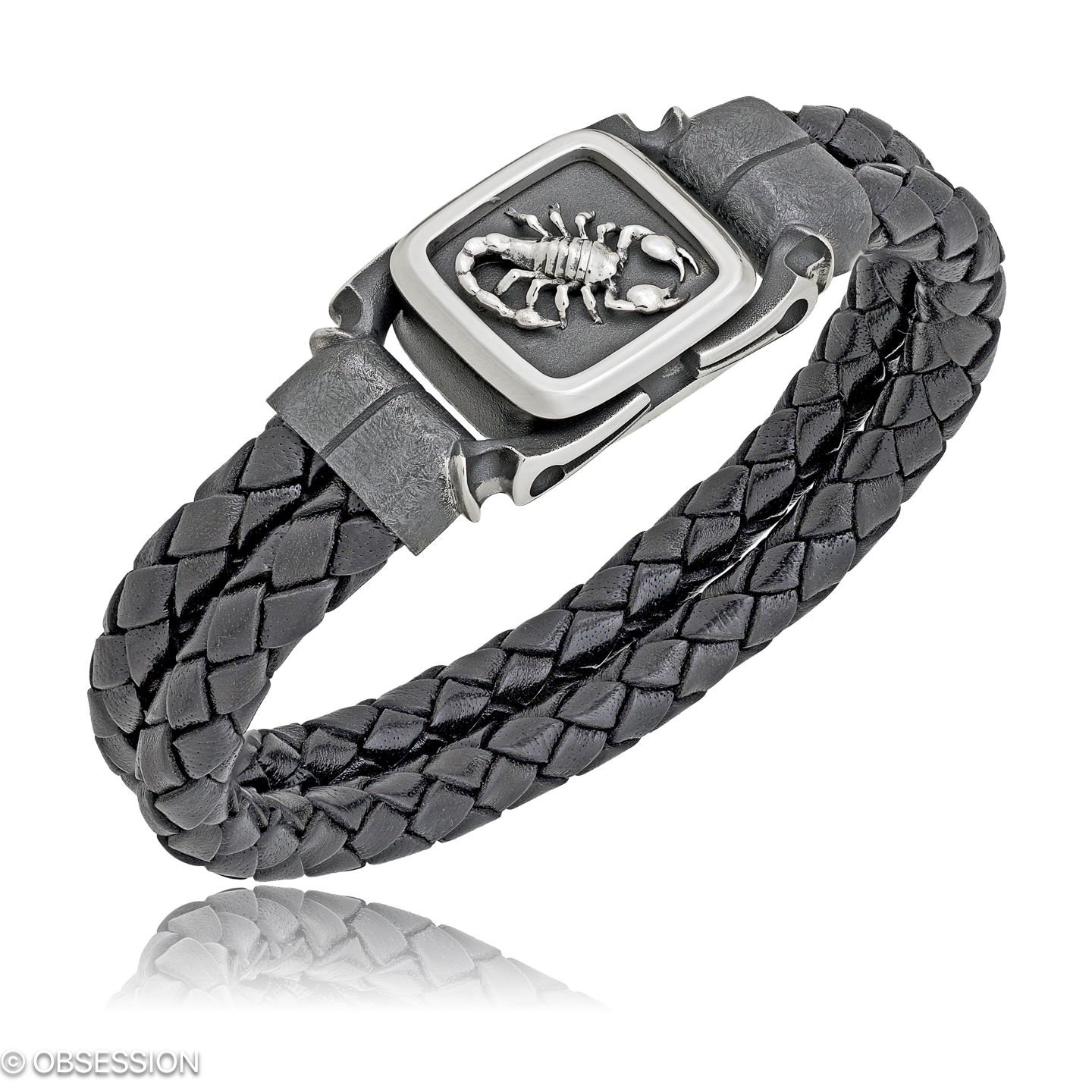 Gremlin Lederarmband mit Skorpion-Motiv in Silber, mit einer Breite von 5mm, geeignet für einen Arm…