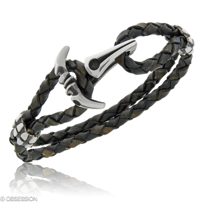 Gremlin Lederarmband mit Anker-Motiv in Silber, mit einer Breite von 3.8mm, geeignet für einen Armu…