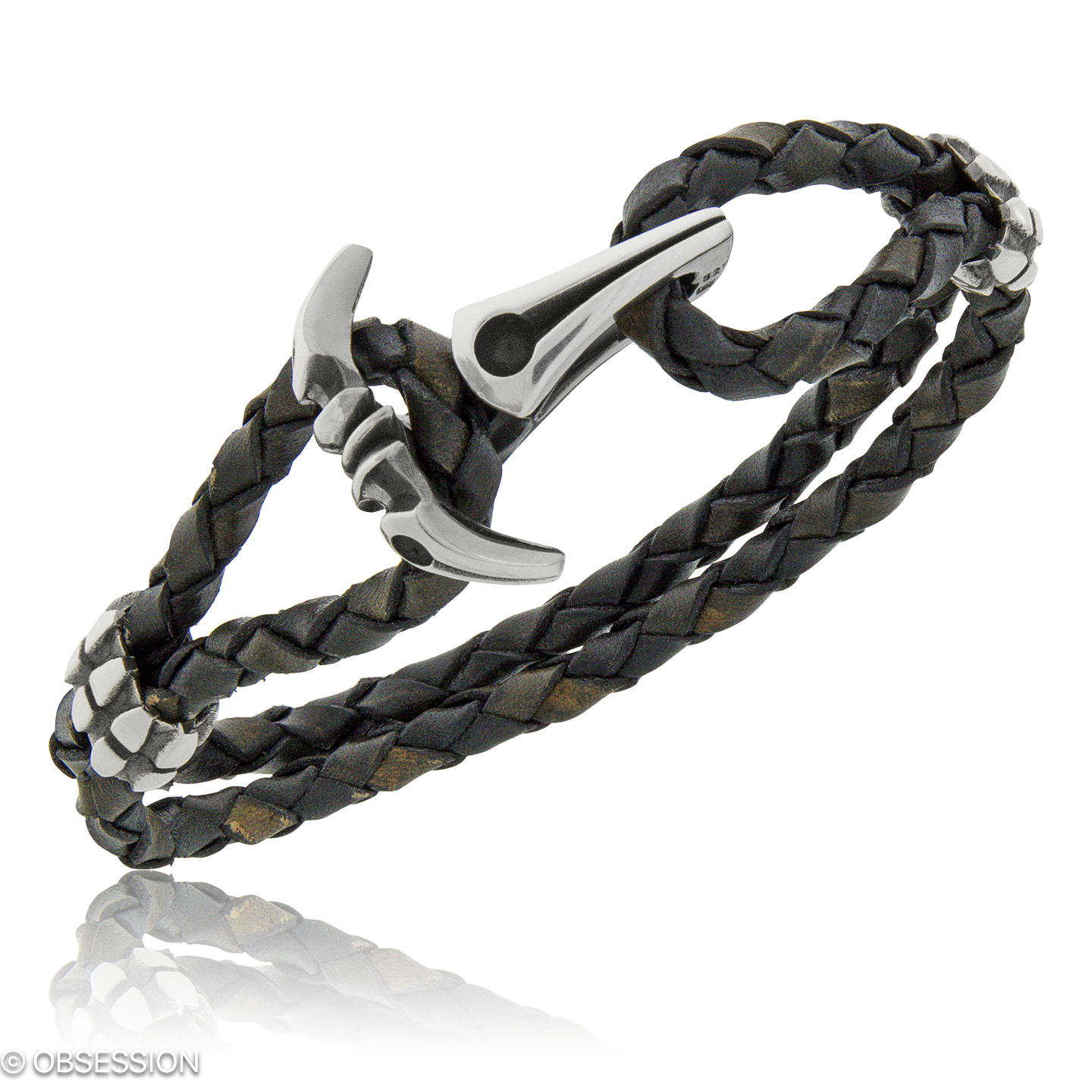 Gremlin Lederarmband mit Anker-Motiv in Silber, mit einer Breite von 3.8mm, geeignet für einen Armu…