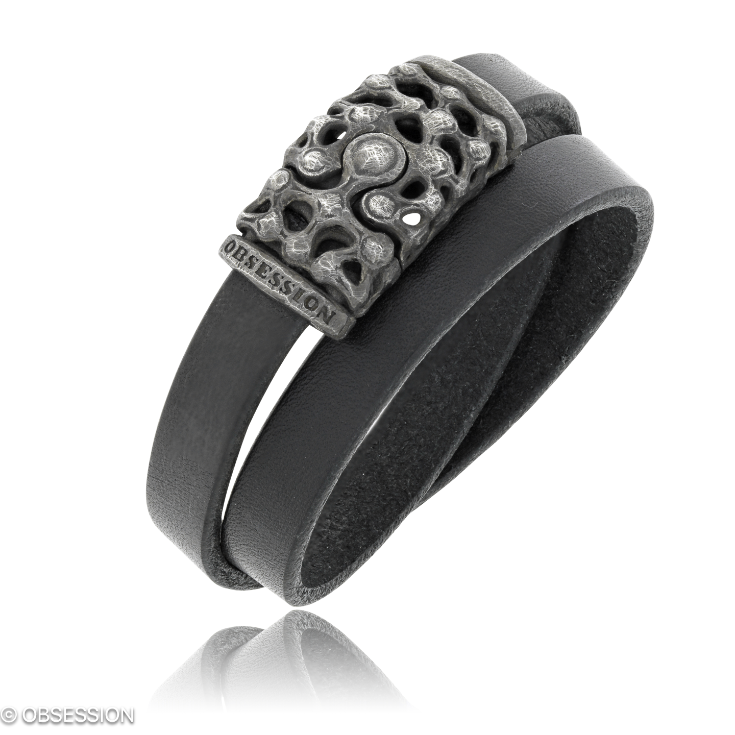 Mikrokosmos Lederarmband in Silber, mit einer Breite von 5mm, geeignet für einen Armumfang von 180m…