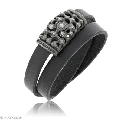 Mikrokosmos Lederarmband in Silber, mit einer Breite von 5mm, geeignet für einen Armumfang von 180m…