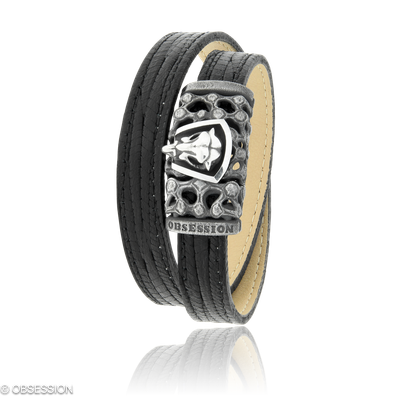 Mikrokosmos Lederarmband mit Schädel-Motiv in Silber, mit einer Breite von 2mm, geeignet für einen …