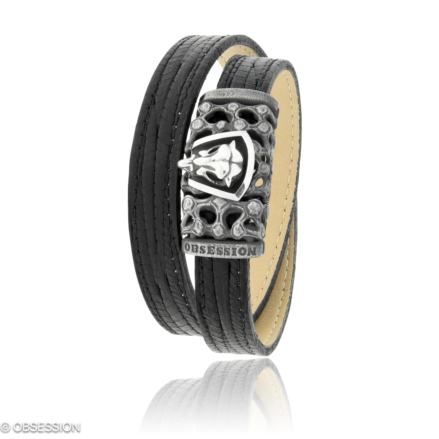 Mikrokosmos Lederarmband mit Schädel-Motiv in Silber, mit einer Breite von 2mm, geeignet für einen …