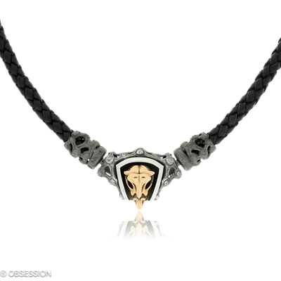 Ledercollier Mikrokosmos in Rotgold und Silber, in der Ausführung ohne Edelsteine, ohne Brillanten