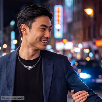 Collier aus geflochtenem Leder mit einem Silber, Rotgold Anhänger kombiniert