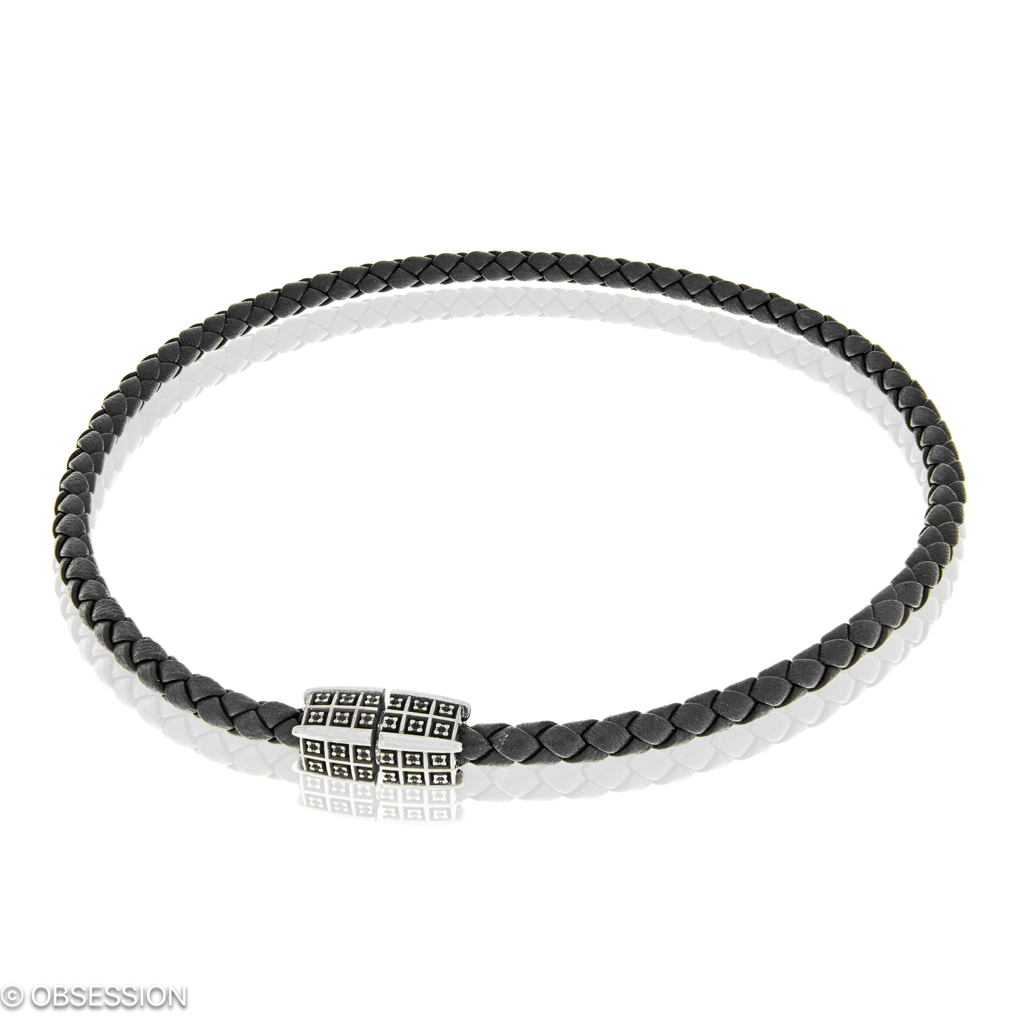 Matrix Ledercollier in Silber, mit einer Länge von 450mm.