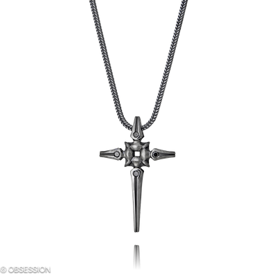 Gremlin Anhänger mit Kette mit Kreuz-Motiv in Silber, mit einer Länge von 700mm.