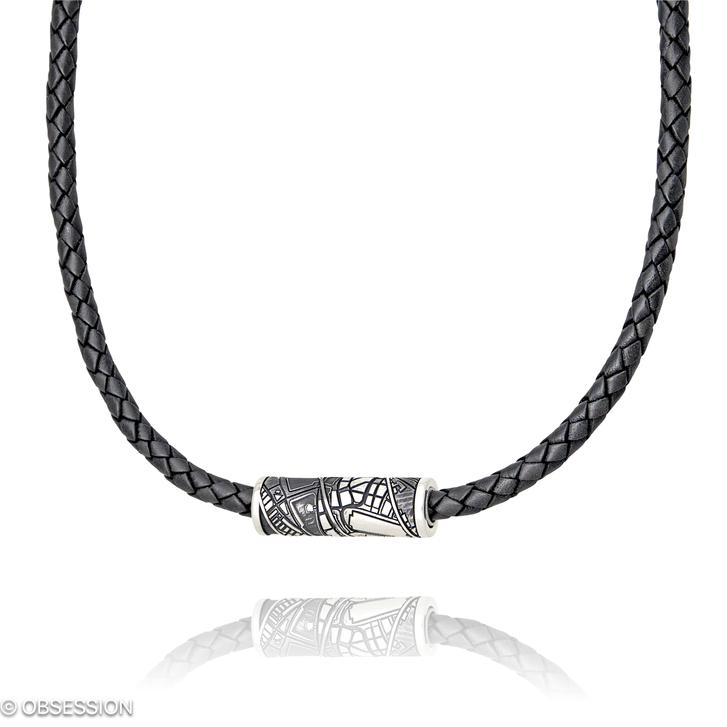 Schatzkarte Ledercollier in Silber, mit einer Länge von 500mm.