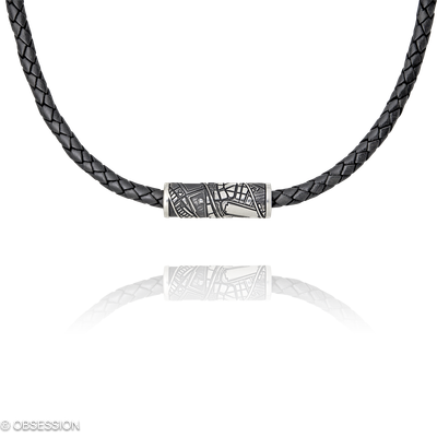 Ledercollier Schatzkarte in Silber, in der Ausführung ohne Edelsteine, ohne Brillanten