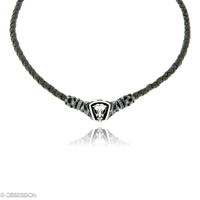 Ledercollier Mikrokosmos in Silber, in der Ausführung ohne Edelsteine, ohne Brillanten
