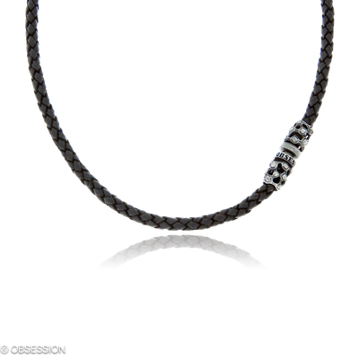 Ledercollier Mikrokosmos in Silber, in der Ausführung ohne Edelsteine, ohne Brillanten