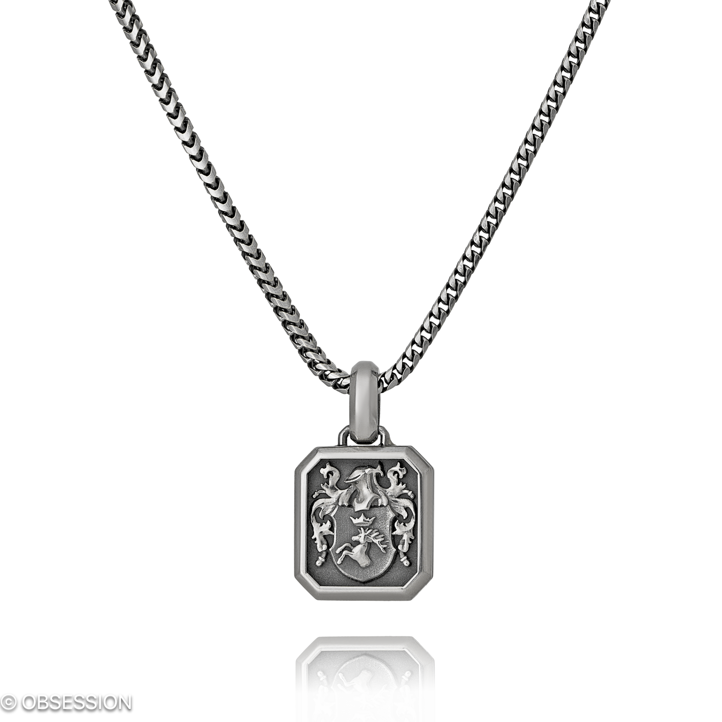 Wappen Anhänger mit Kette in Weissgold, mit einer Länge von 470mm.