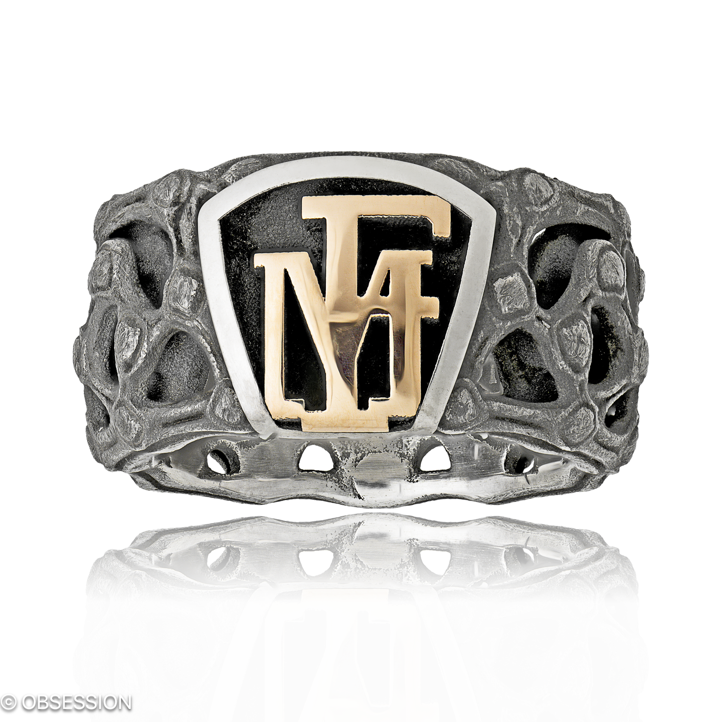 Mikrokosmos Monogrammring mit Monogramm-Motiv in Rotgold und Silber, mit einer Ringbreite von 14mm …