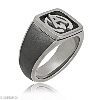 Monogramm Monogrammring in Weissgold, mit einer Ringbreite von 13.8mm und einer Ringgrösse von 62