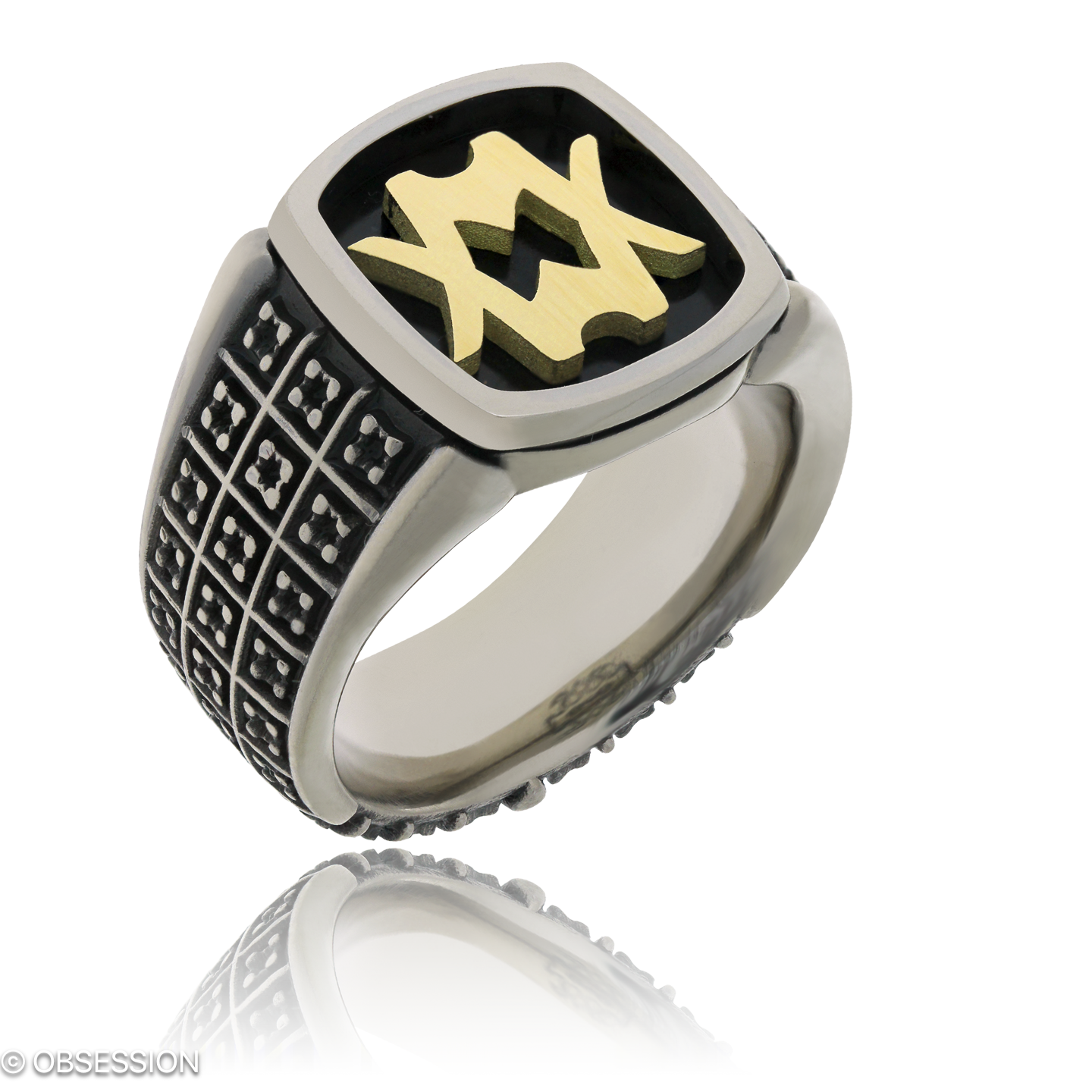 Matrix Monogrammring mit Monogramm-Motiv in Weissgold und Gelbgold, mit einer Ringbreite von 16.5mm…