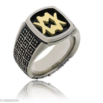 Matrix Monogrammring mit Monogramm-Motiv in Weissgold und Gelbgold, mit einer Ringbreite von 16.5mm…