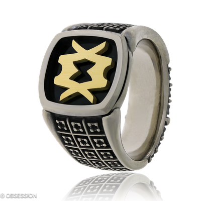 Monogrammring Matrix in Weissgold und Gelbgold und einem H-Tec Keramik