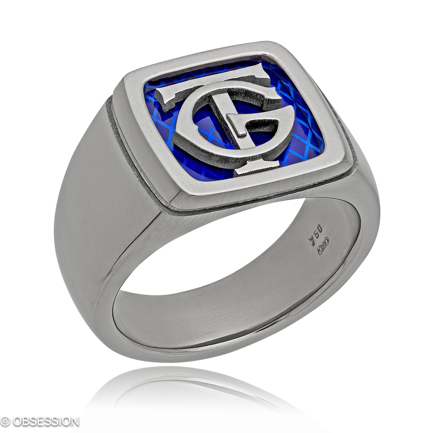 Monogramm Monogrammring in Weissgold, mit einer Ringbreite von 13.8mm und einer Ringgrösse von 62