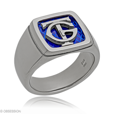 Monogramm Monogrammring in Weissgold, mit einer Ringbreite von 13.8mm und einer Ringgrösse von 62