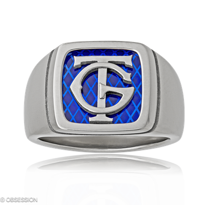 Monogrammring Monogramm in Weissgold und einem H-Tec Keramik
