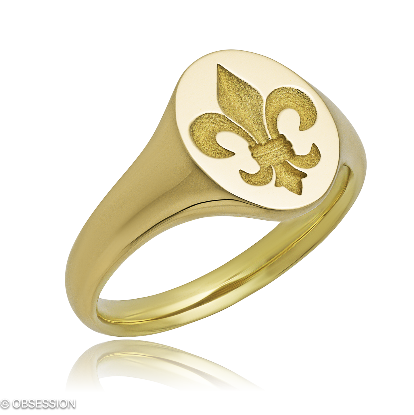 Siegel Siegelring mit Lilie-Motiv in Gelbgold, mit einer Ringbreite von 12mm und einer Ringgrösse v…