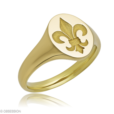 Siegel Siegelring mit Lilie-Motiv in Gelbgold, mit einer Ringbreite von 12mm und einer Ringgrösse v…