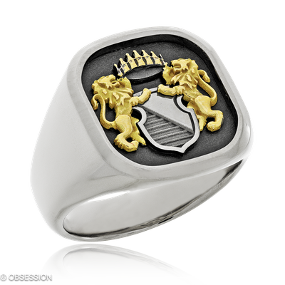 Wappenring Wappen in Weissgold und Gelbgold, in der Ausführung ohne Edelsteine, ohne Brillanten