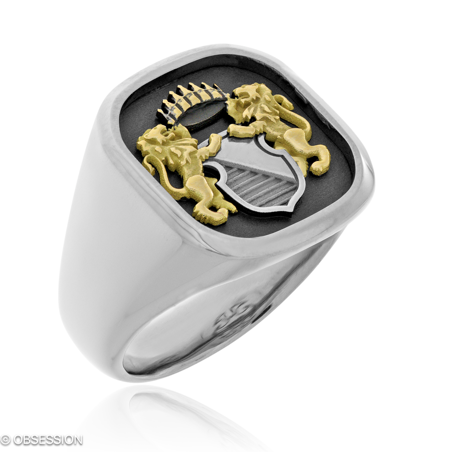 Wappen Wappenring in Weissgold und Gelbgold, mit einer Ringbreite von 19.1mm und einer Ringgrösse v…