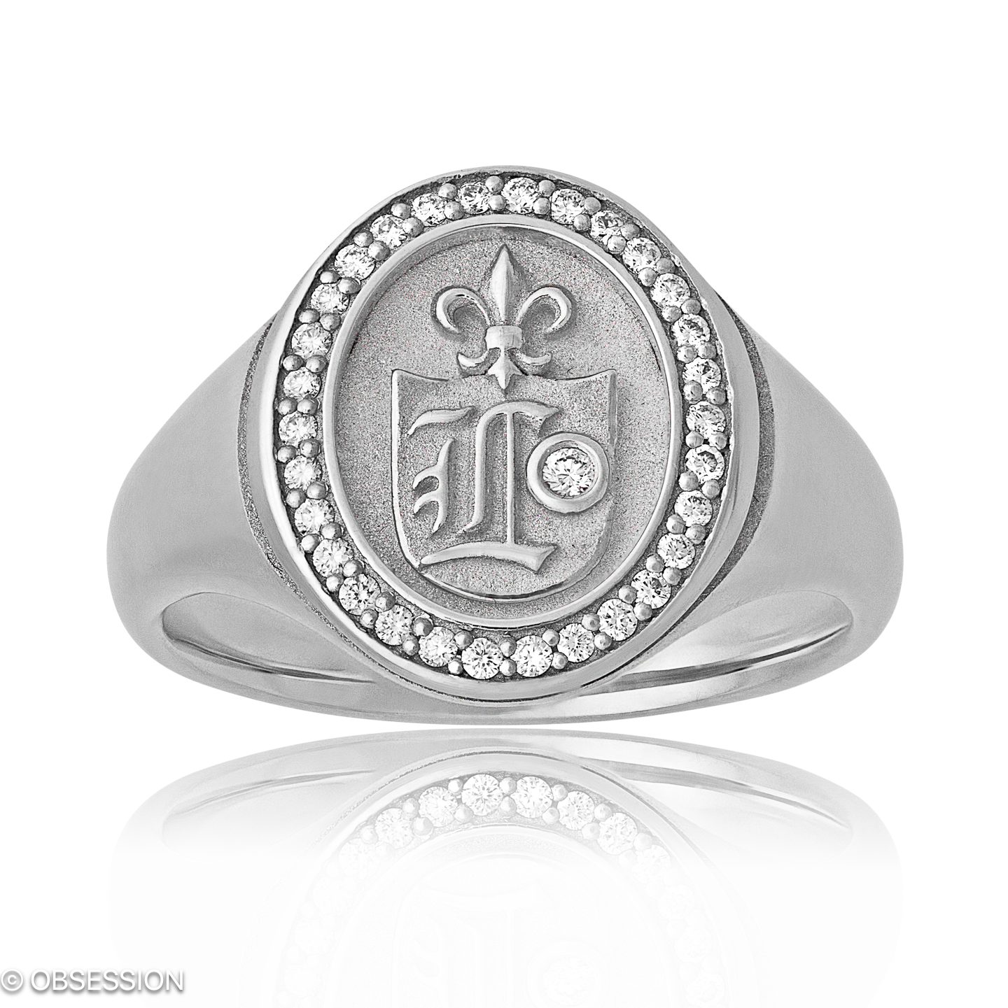 Wappenring Wappen, Variante in Weissgold und Weissgold, mit einer Ringbreite von 13.7mm und einer R…