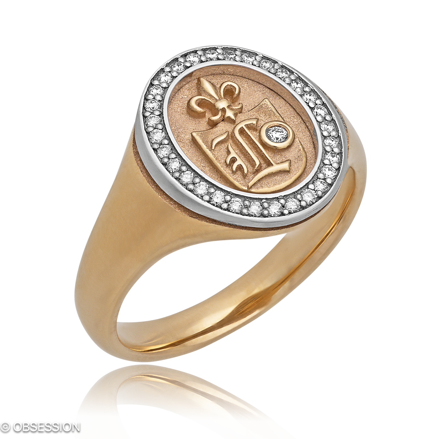 Wappen Wappenring in Rotgold und Weissgold, mit einer Ringbreite von 13.7mm und einer Ringgrösse vo…