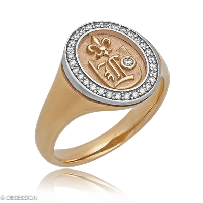 Wappen Wappenring in Rotgold und Weissgold, mit einer Ringbreite von 13.7mm und einer Ringgrösse vo…