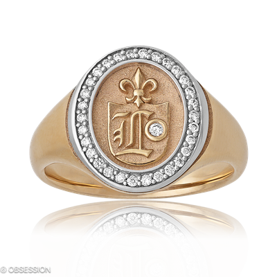 Wappenring Wappen in Rotgold und Weissgold mit 31 Brillant FG, vs1-vs2