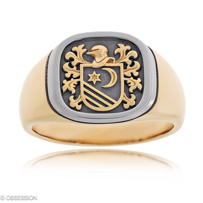 Wappenring Wappen in Rotgold und Weissgold, in der Ausführung ohne Edelsteine, ohne Brillanten