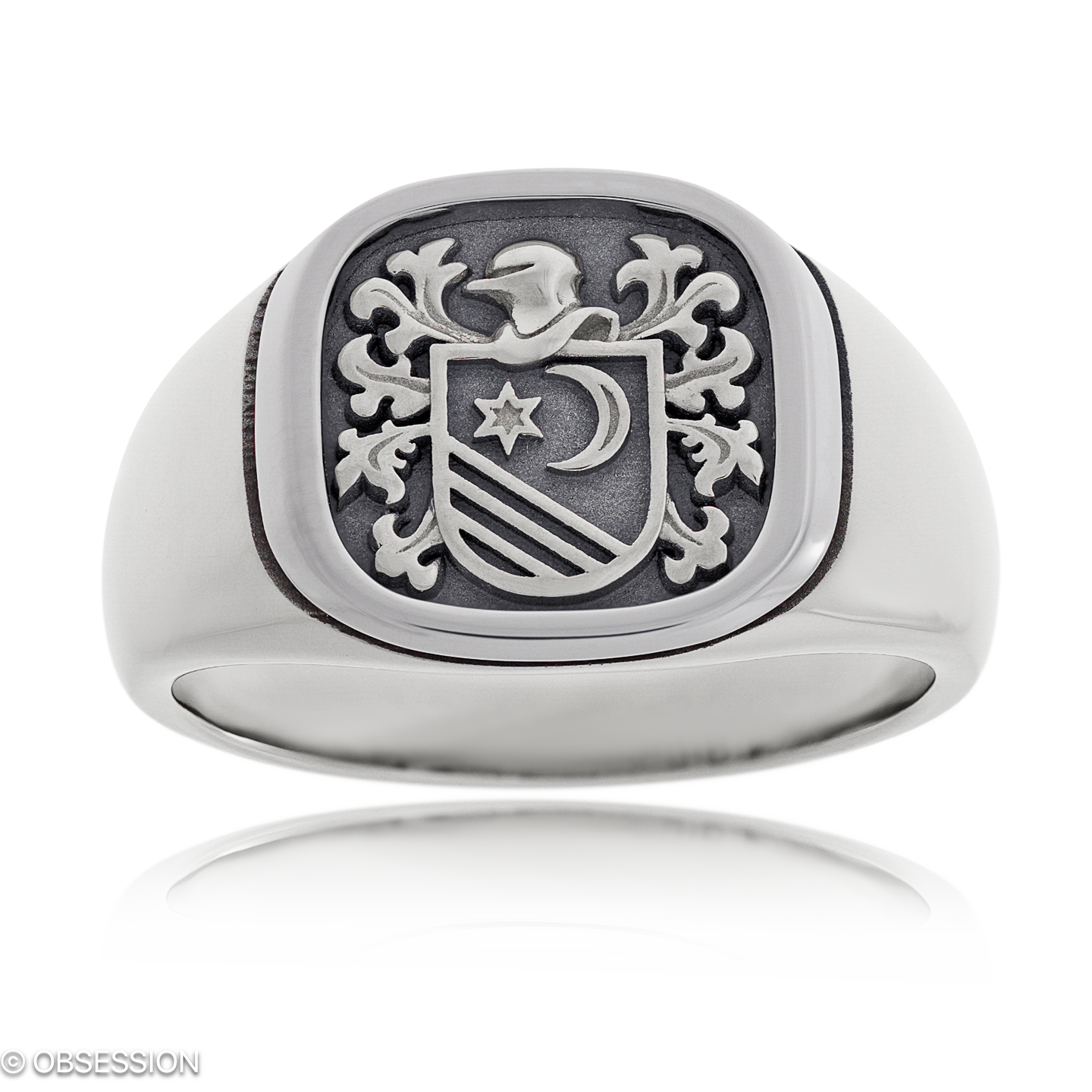 Wappenring Wappen, Variante in Weissgold und Weissgold, mit einer Ringbreite von 13mm und einer Rin…