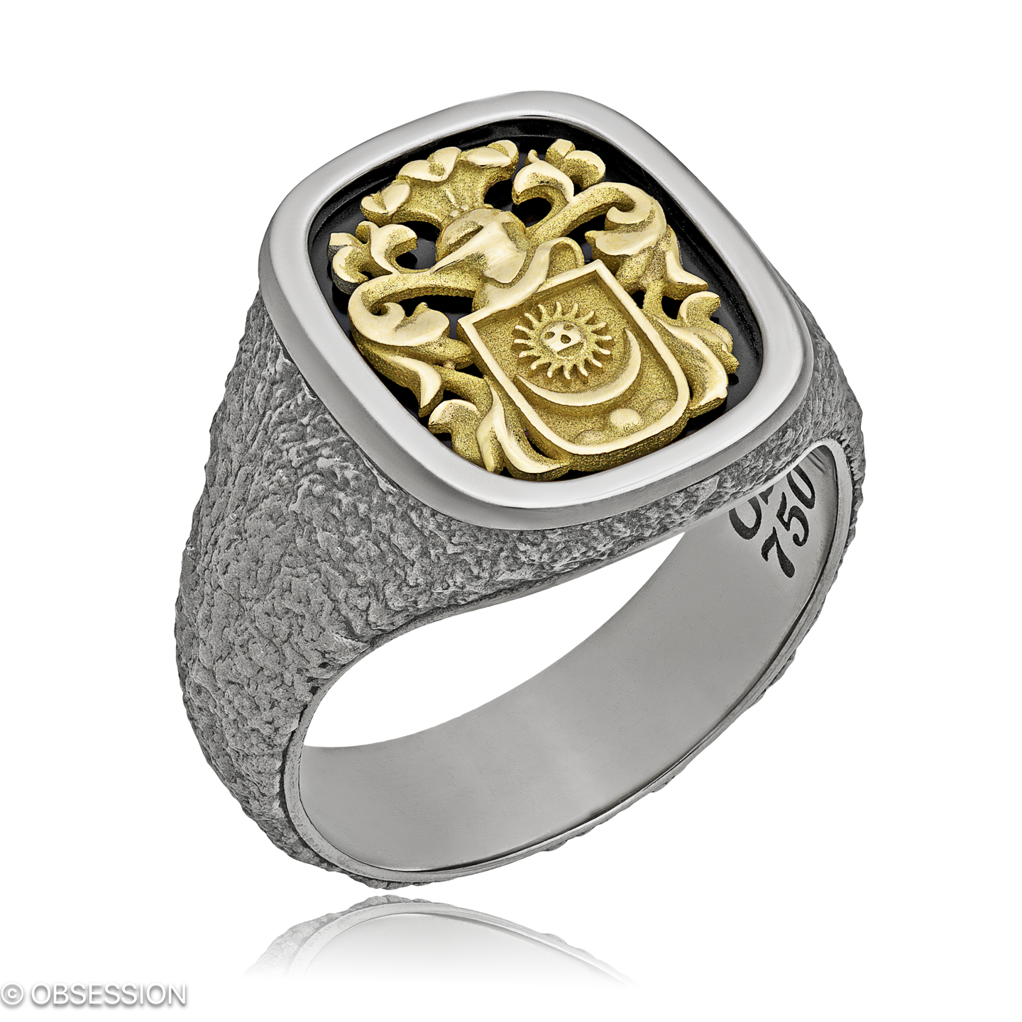 Wappen Wappenring in Weissgold und Gelbgold, mit einer Ringbreite von 17.2mm und einer Ringgrösse v…