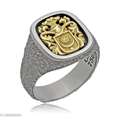 Wappen Wappenring in Weissgold und Gelbgold, mit einer Ringbreite von 17.2mm und einer Ringgrösse v…