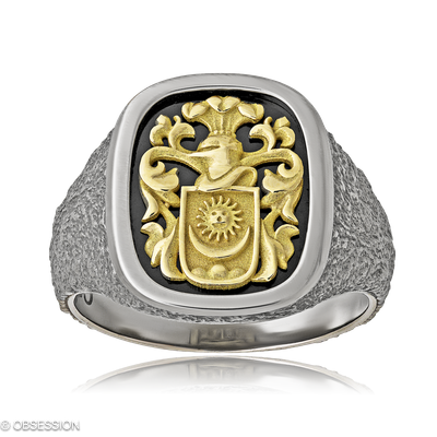 Wappenring Wappen in Weissgold und Gelbgold und einem H-Tec Keramik