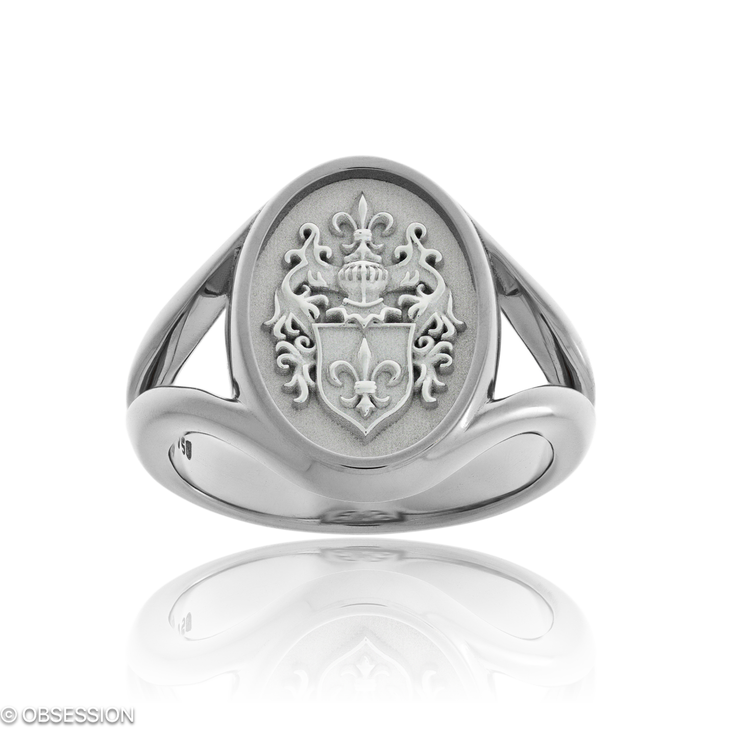 Wappenring Wappen, Variante in Weissgold und Weissgold, mit einer Ringbreite von 16.4mm und einer R…