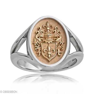 Wappenring Wappen in Weissgold und Rotgold, in der Ausführung ohne Edelsteine, ohne Brillanten
