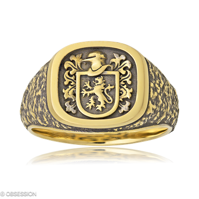 Wappenring Wappen in Gelbgold, in der Ausführung ohne Edelsteine, ohne Brillanten