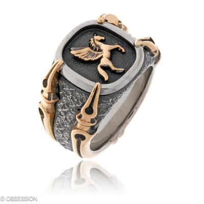 Gremlin Wappenring in Weissgold und Rotgold, mit einer Ringbreite von 17mm und einer Ringgrösse von…