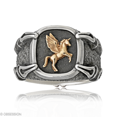 Wappenring Gremlin in Rotgold und Silber, in der Ausführung ohne Edelsteine, ohne Brillanten